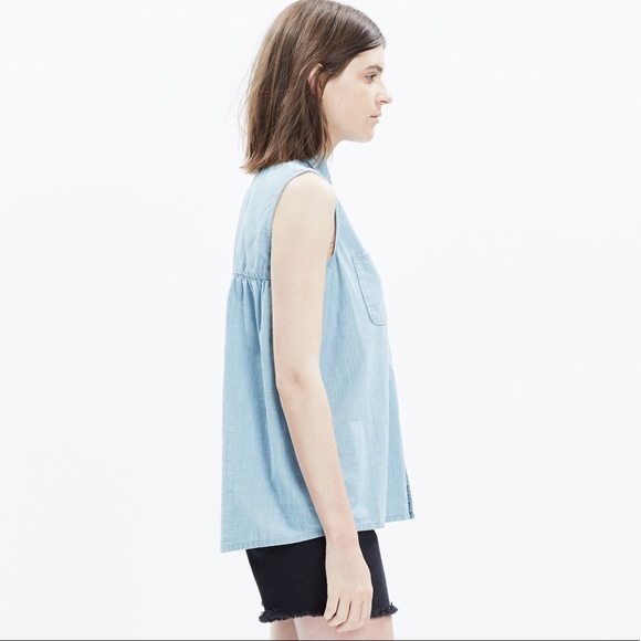📌 Madewell Chambray Sleeveless Shirt - Picture 2 of 7